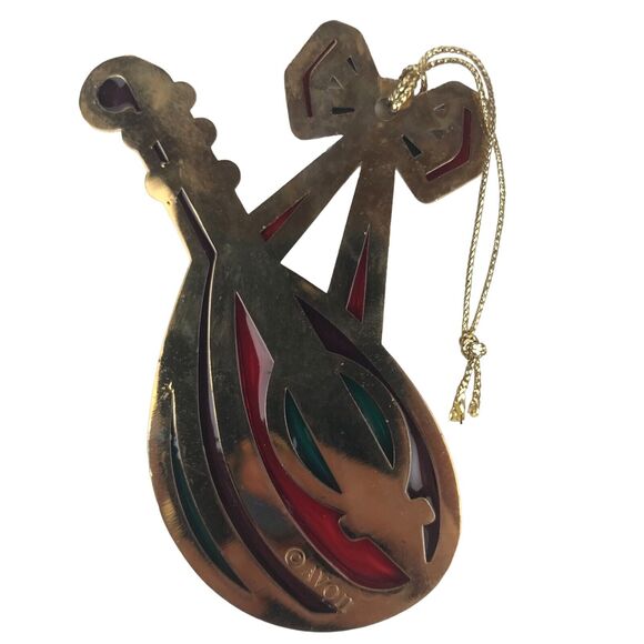 Vtg Avon Stained Glass Mandolin Christmas Ornament Snow Fantasy Jewel Tone 1984 - Picture 2 of 6